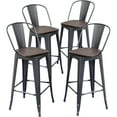 thumbnail image 4 of Andeworld Swivel Metal Bar Stools Set of 4 Counter Height Stools Counter Bar Stools with Back Swivel Metal Bar Chairs Wooded Seat 30 Inch Matte Black, 4 of 9