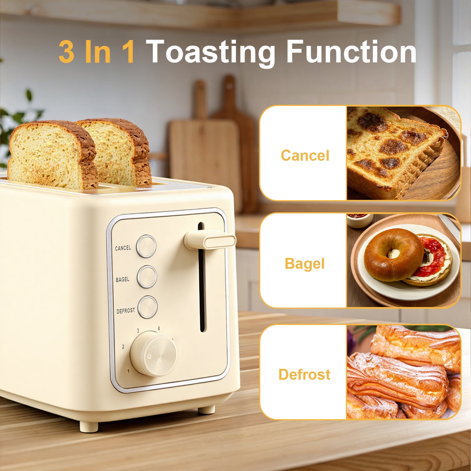 VAVSEA 2 Slice Toaster, 1000W Bread Toaster Machine with Extra Wide Slot, 6 Shade Settings and LED for Bagels, Waffles, Bread, Removable Crumb Tray, Breakfast Helper, Gifts for Christmas