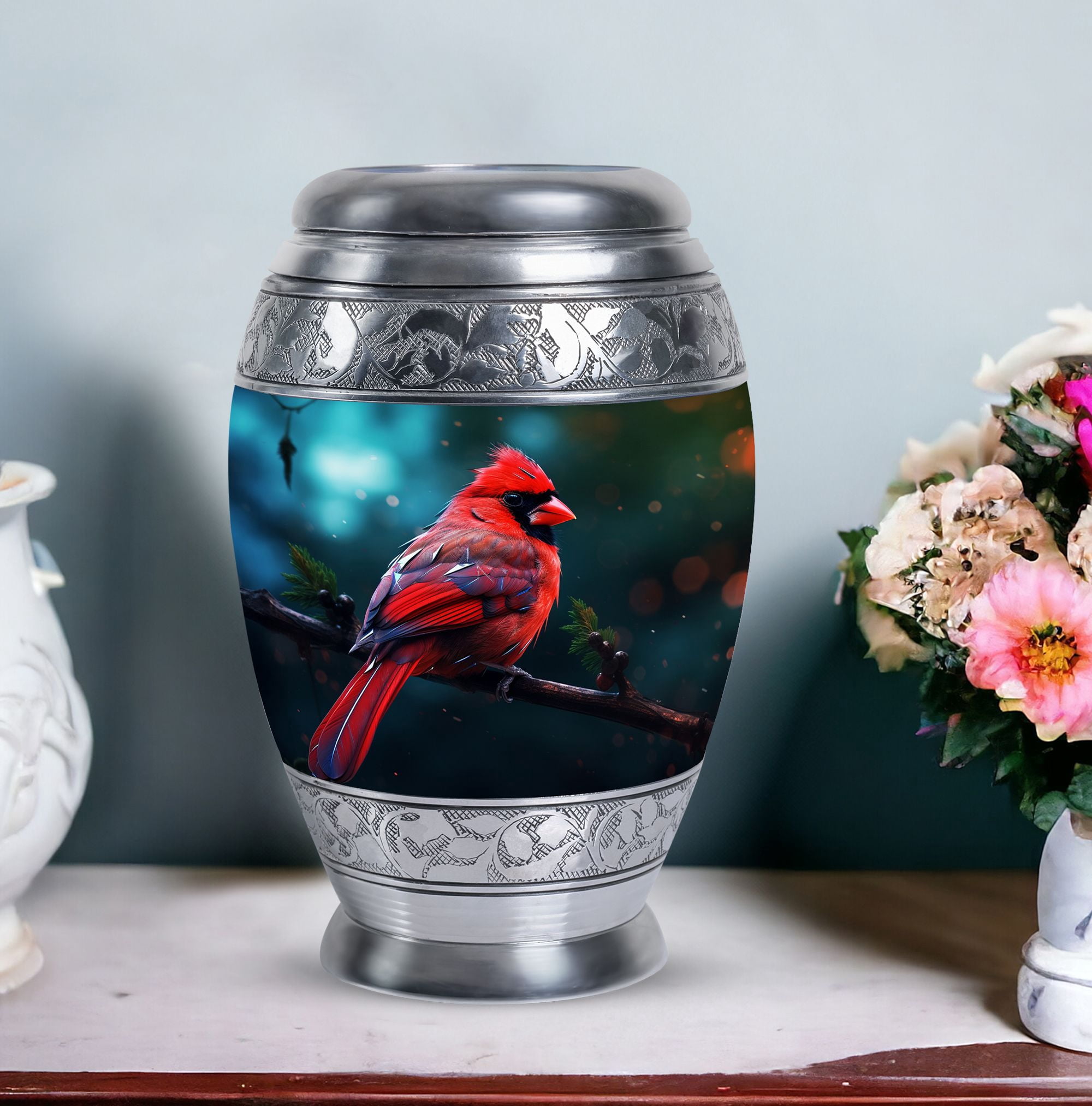 Red Cardinal Bird Urn For Ashes For Women, Cremation Urn Human Ashes, Urns For Human Ashes Adult, Burial Urns For Adult Human Ashes, Large Urns For Human Ashes Adult Male, Metal Urn 10 Inch