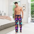 thumbnail image 2 of Men's Pajama Pants with Pockets Sleepwear Lounge Pants Stretch Casual Rainbow Neon Dinosaur, 2 of 6