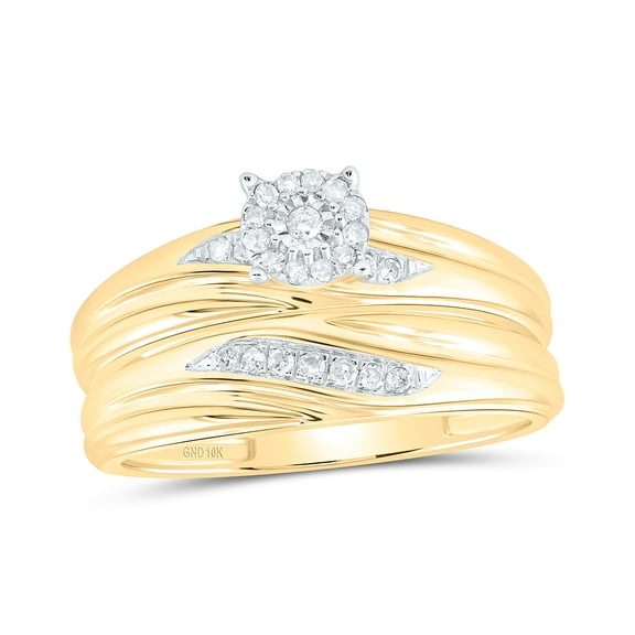 10k Yellow Gold Diamond His Hers Matching Trio Wedding Engagement Bridal Ring Set 1/5 Cttw, Womens Size: 5-10, Mens Size: 7-13