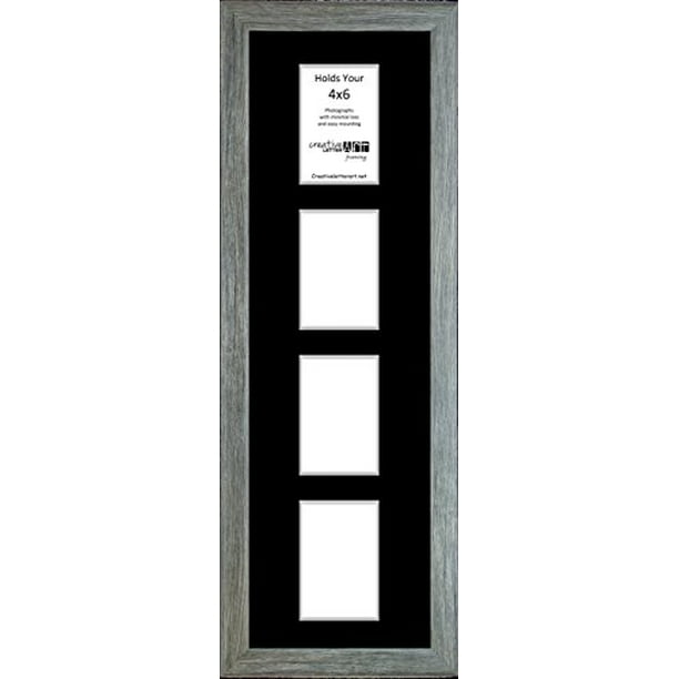 4 Opening Vertical Driftwood Frame with Black Mat to hold 4x6
