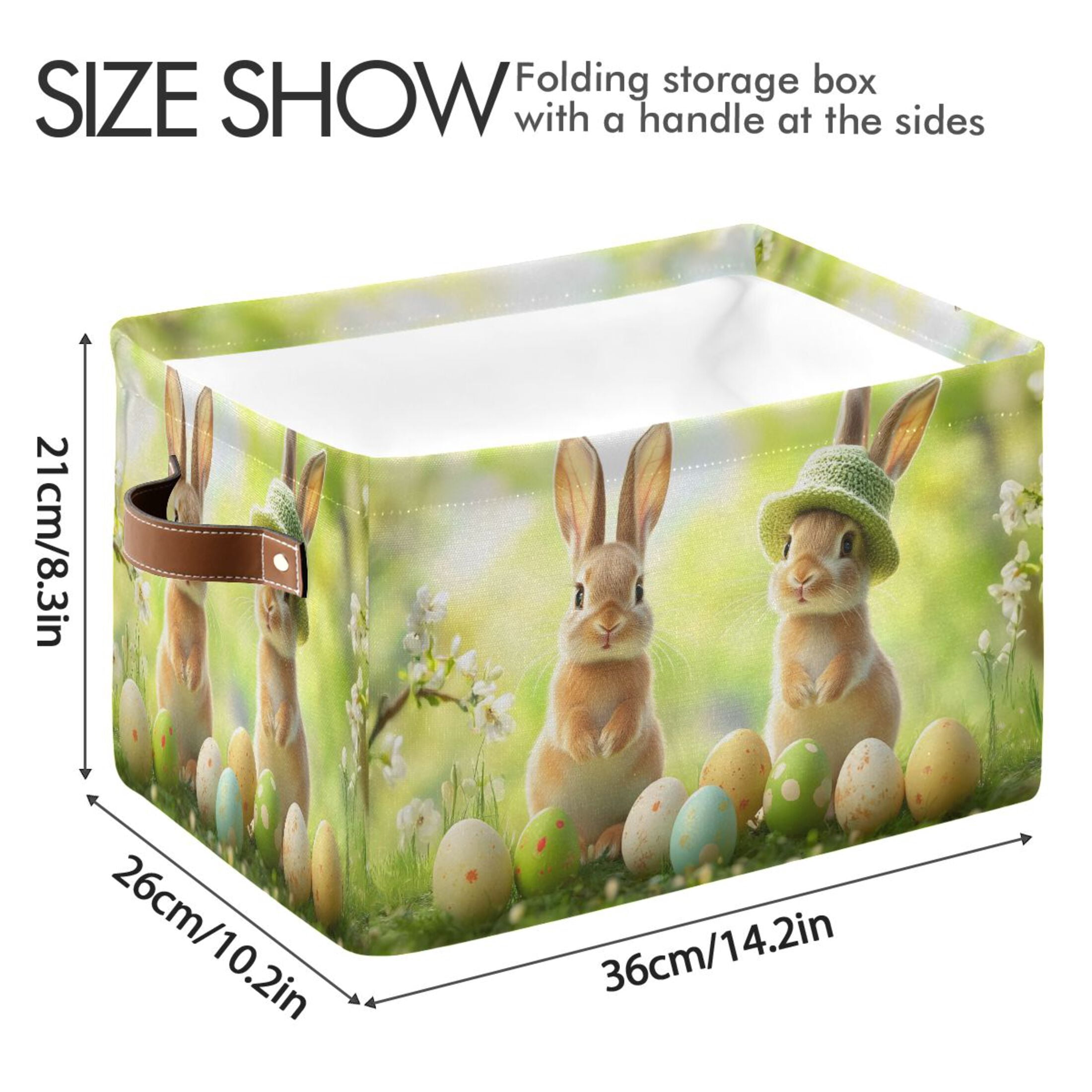 Ryvnso Happy Easter Bunny Storage Basket Large Bin Foldable Boxes Toys Organizer 14.2x10.2x8.3in 2 PCs