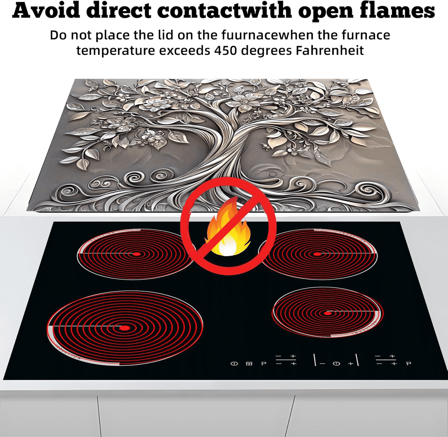 1PCS Stove Top Cover, Stove Top Covers For Electric Stove, 28.3x20.4 Inches Plastic Cover With Silver Tree & Delicate Flowers Design, Fit For Electric Stove