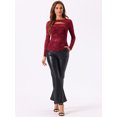 thumbnail image 4 of DARING DIVA Lace Cutout Front Long Sleeve Sheer Blouse S Burgundy, 4 of 6