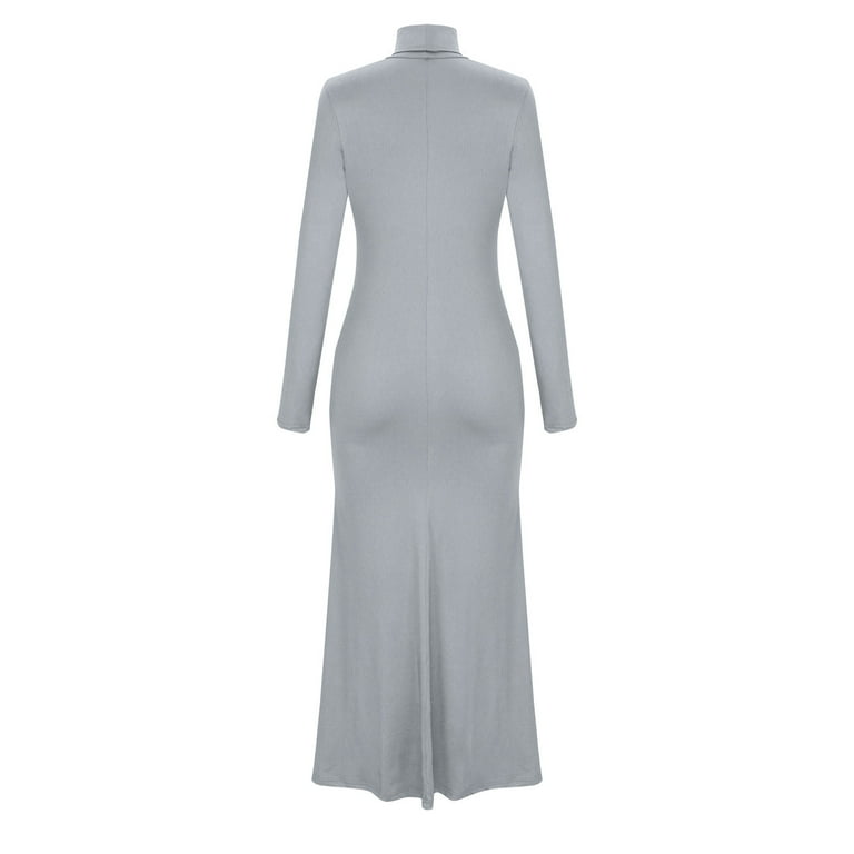 UTSJKR Women's Maxi Bodycon Dress 2024 Fashion Classic Solid Stand Collar  Dress Waist Slim Fit Flowy Hip Wrap Dress Long Sleeve Sundress Gray S -  Walmart.com