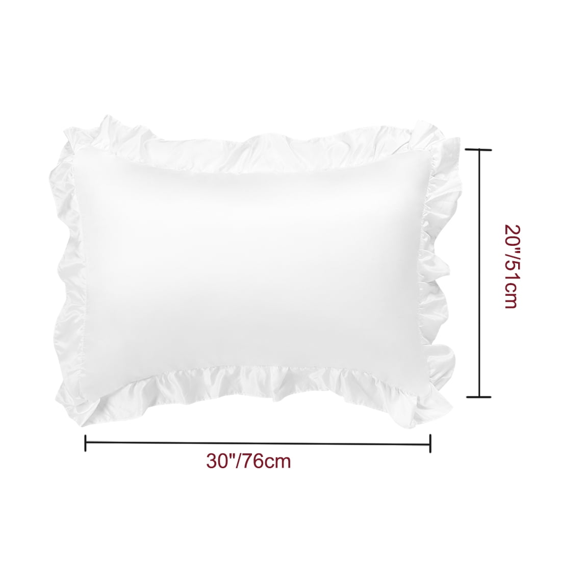 Unique Bargains 4-Piece Satin Ruffled Edge Pillow Shams, Queen, White
