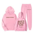 thumbnail image 2 of shqvo Boys Girls new years eve outfit 2 Piece of Sweatsuits Jesus Letter Graphic Print Hooded Sweatshirts and Jogger Pants Jesus Hoodie Spring Fall Outfits for Back to School, 2 of 5