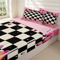 thumbnail image 3 of Manfei Modern Checkered Zipper Queen Comforter Set with Fitted Sheet and 2 Pillowcases,Geometric Check Zipper Bedding Set,Black White Pink,Pink Reversible,4pcs, 3 of 8