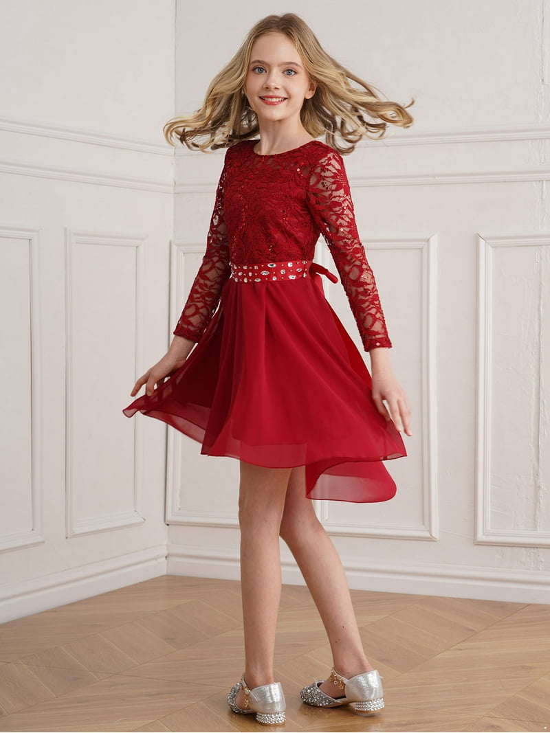 CHICTRY Kids Flower Girl Dress Ball Gown Chiffon Knee Length Dress for  Wedding Bridesmaid Birthday Party Burgundy 6 - Walmart.com