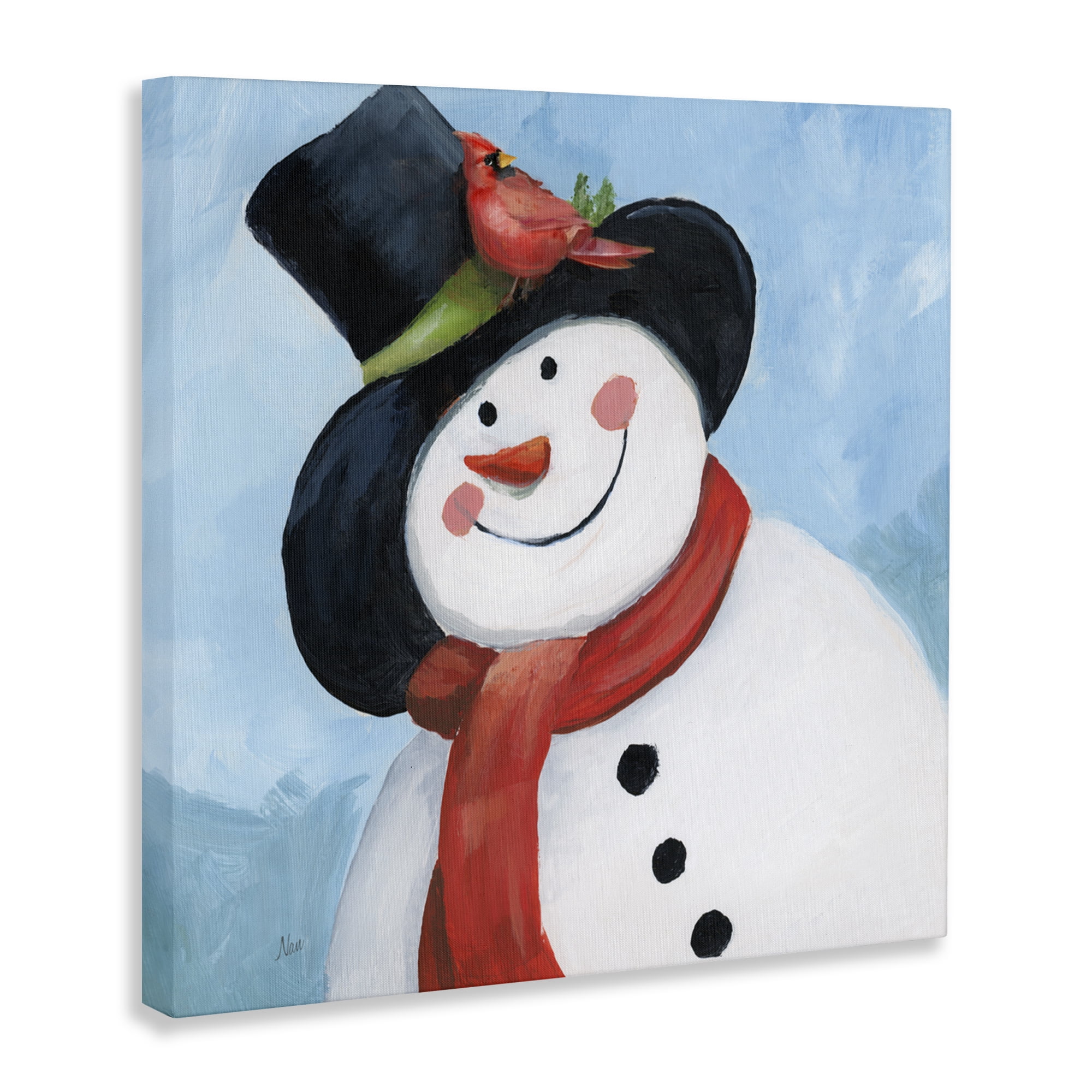 Stupell Industries Cheerful Snowman with Cardinal Canvas Wall Art, design by Nan