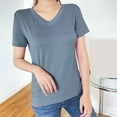 thumbnail image 4 of Fall Savings Akafmk Pajama Tops for Women,Soft Sleepwear Shirts,Short Sleeve Tops Solid Color Loose Fitting V-neck Casual Blouses Tunic Tops, 4 of 4