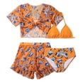 thumbnail image 7 of GYRATEDREAM Girl's 4 Piece Swimsuit Scoop Neck Spaghetti Strap Tropical Print Bikini Sets Bathing Suits with Cover Up Top and Skirt for 9Y Orange, 7 of 7