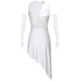 thumbnail image 4 of Xnihocha Women's Latin Tango Cha Cha Dance Dress Sleeveless Asymmetrical Leotard Dress with Gloves White L, 4 of 7