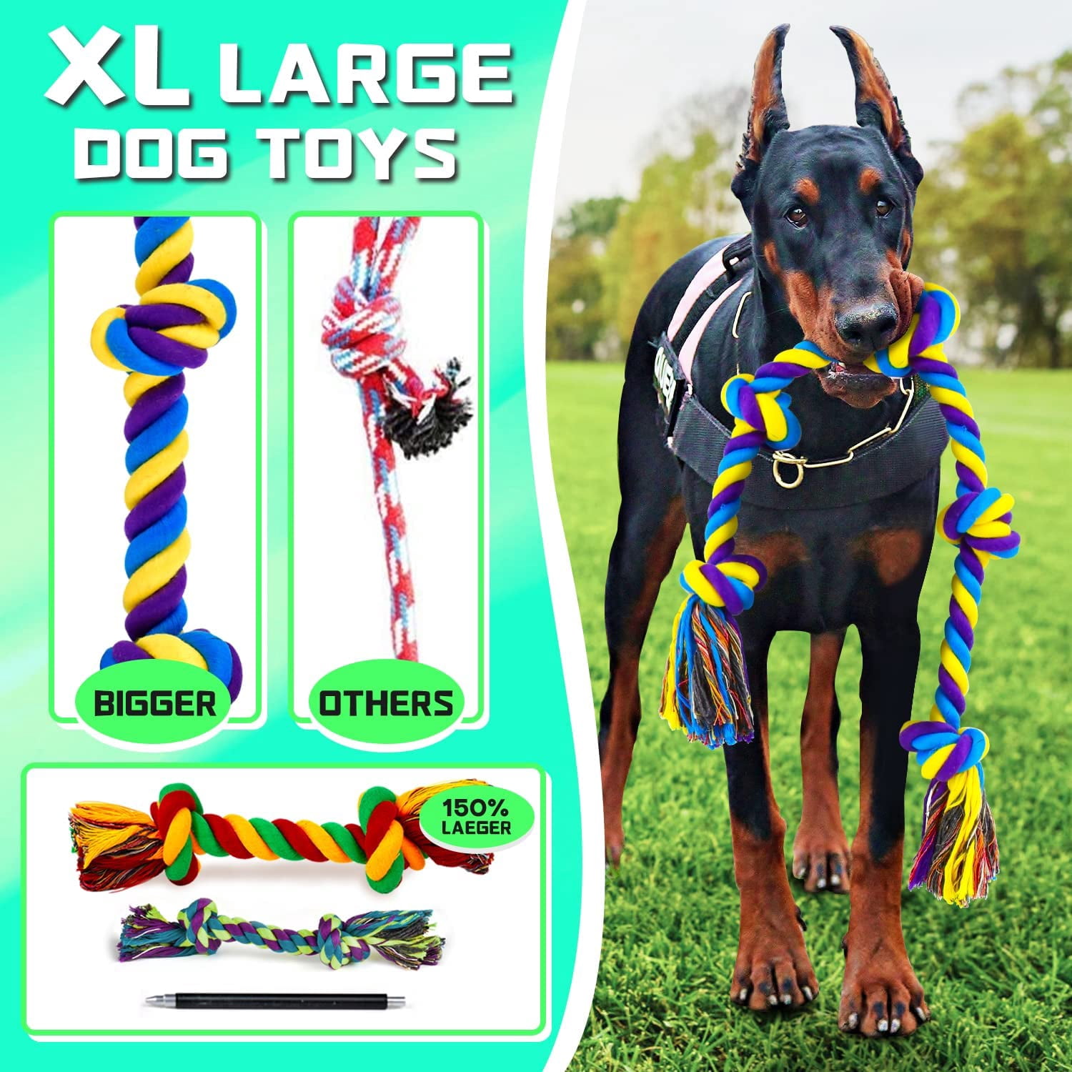 XL Dog Chew Toys for Aggressive Chewers Large Breed, 14 Pack Tough Indestructible Dog Toys for Aggressive Chewers, Durable Puppy Chew Toys for Teething, Heavy Duty Cotton Rope Toys
