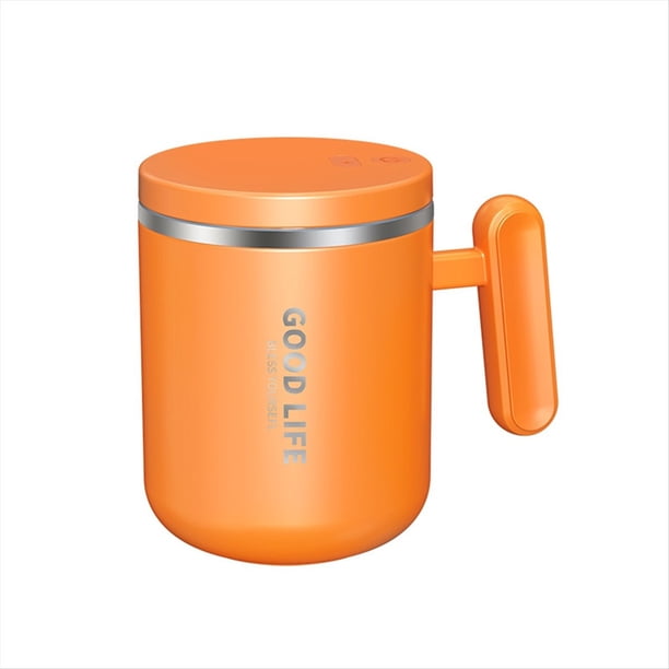 de Café de Acero Inoxidable de 400 Ml con Agitador Automático, Recargable, Eléctrica, con Aislamiento y Tapa, Color Naranja.