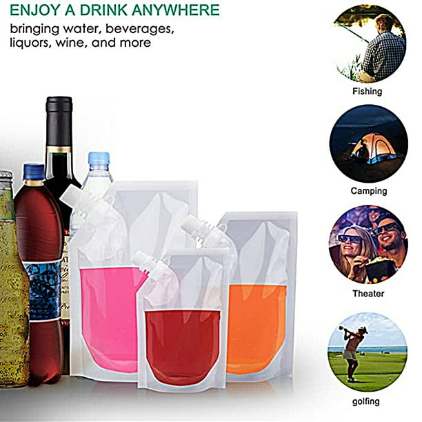Flmtop 1 Set 350ML 500ML 200ML 100ML 1000ML Liquor Pouch Food Grade Transparent PET Sneak Alcohol Flask Hide Drinking Bag with Funnel Kitchen Tools