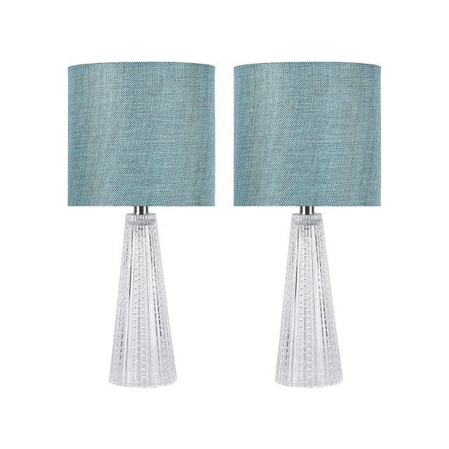 Grandview Gallery 16 Inch Glass Lamp w/ Turquoise Linen Shade, Set of 2