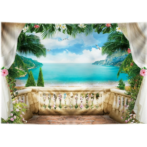 Felortte 7x5ft Polyester Summer Backdrop Blue Sea Hawaiian Beach Seaside Scenery Photography Background for Aloha Luau Tropical Party Decoration Banner Photoshoot Studio Props