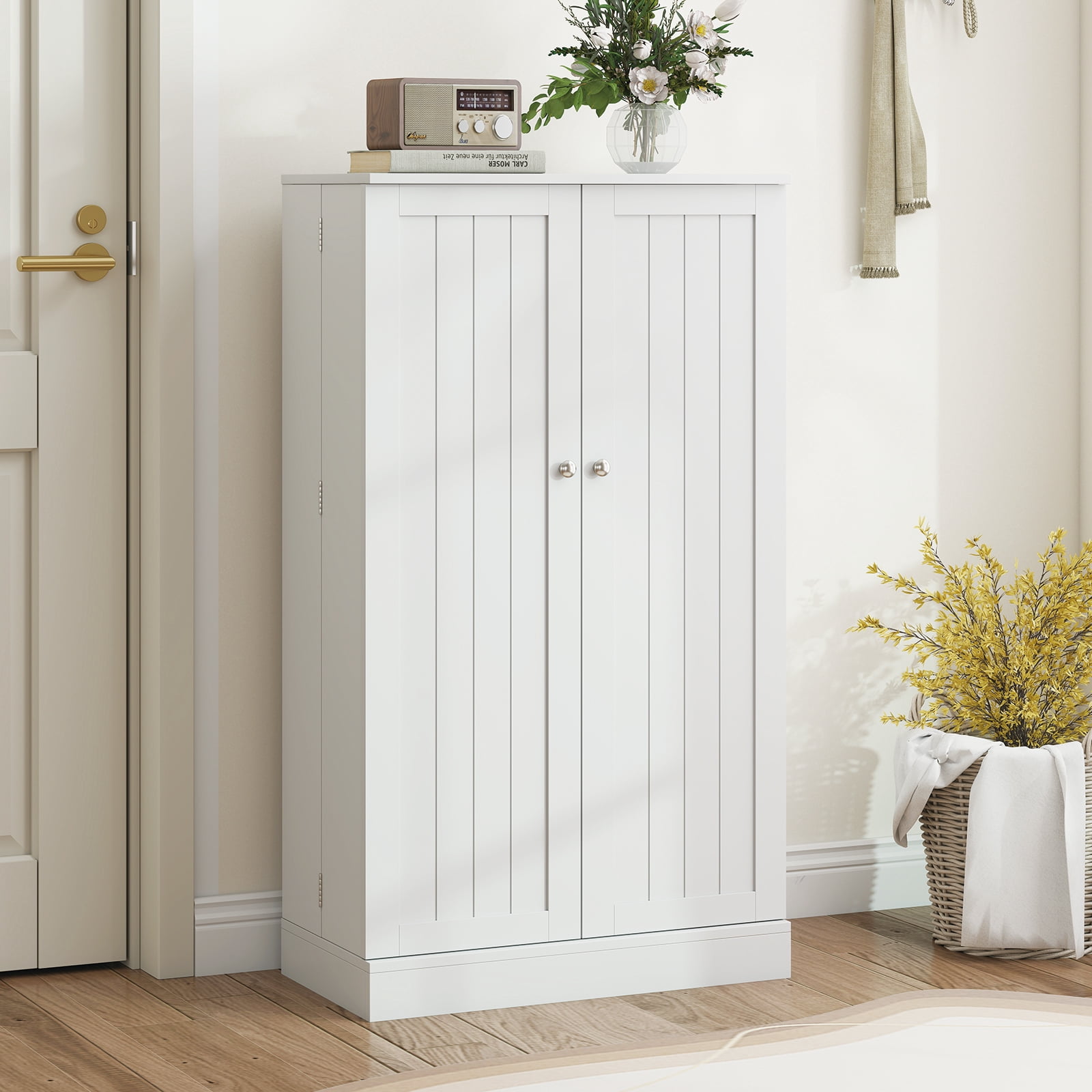 Costway 41'' Farmhouse Kitchen Pantry Storage Cabinet with Doors Adjustable Shelves White