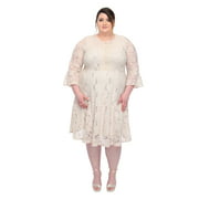 SLEEKTRENDS Womens Plus Size Sequin Lace Bell Sleeve Fit and Flare Party Dress - 14W, Champange Champagne