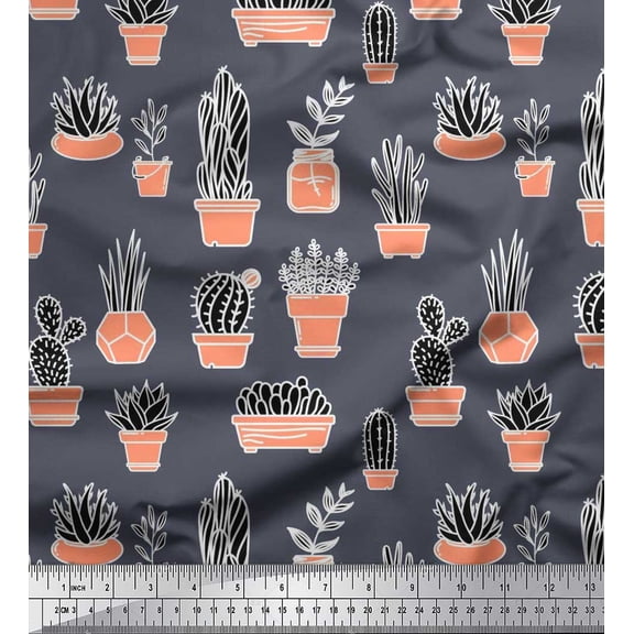 Soimoi Rayon Fabric Cactus Tree Print Fabric by The Yard 42 Inch Wide