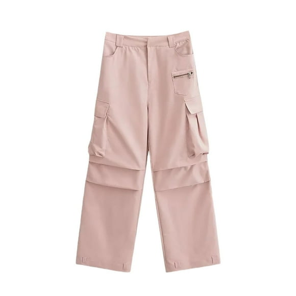 AherBiu Cargo Pants for Women Straight Wide Leg High Waisted Classic Baggy Cargos Trousers with Pockets