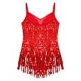 thumbnail image 6 of Miutii Kids Girls Sleeveless Sequins Tassel Hem Latin Dance Dress Rumba Samba Salsa Jazz Leotard Dress Red 12, 6 of 7