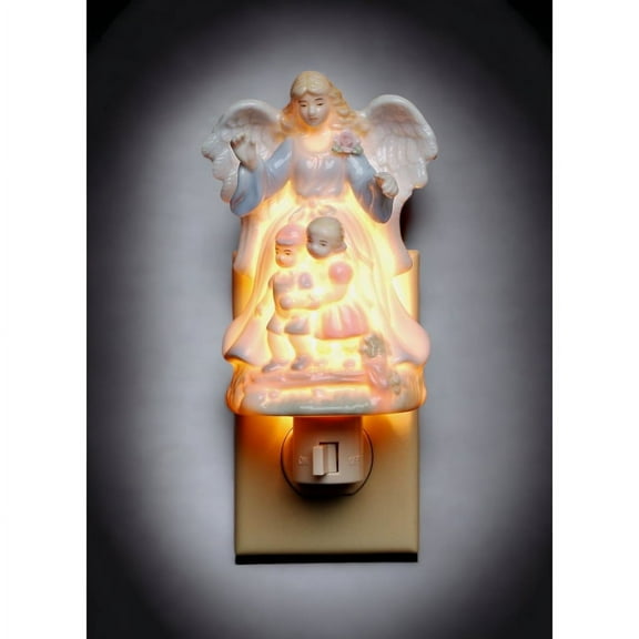 Ceramic Lighted Guardian Angel Nightlight 6 Inch Religious Gift