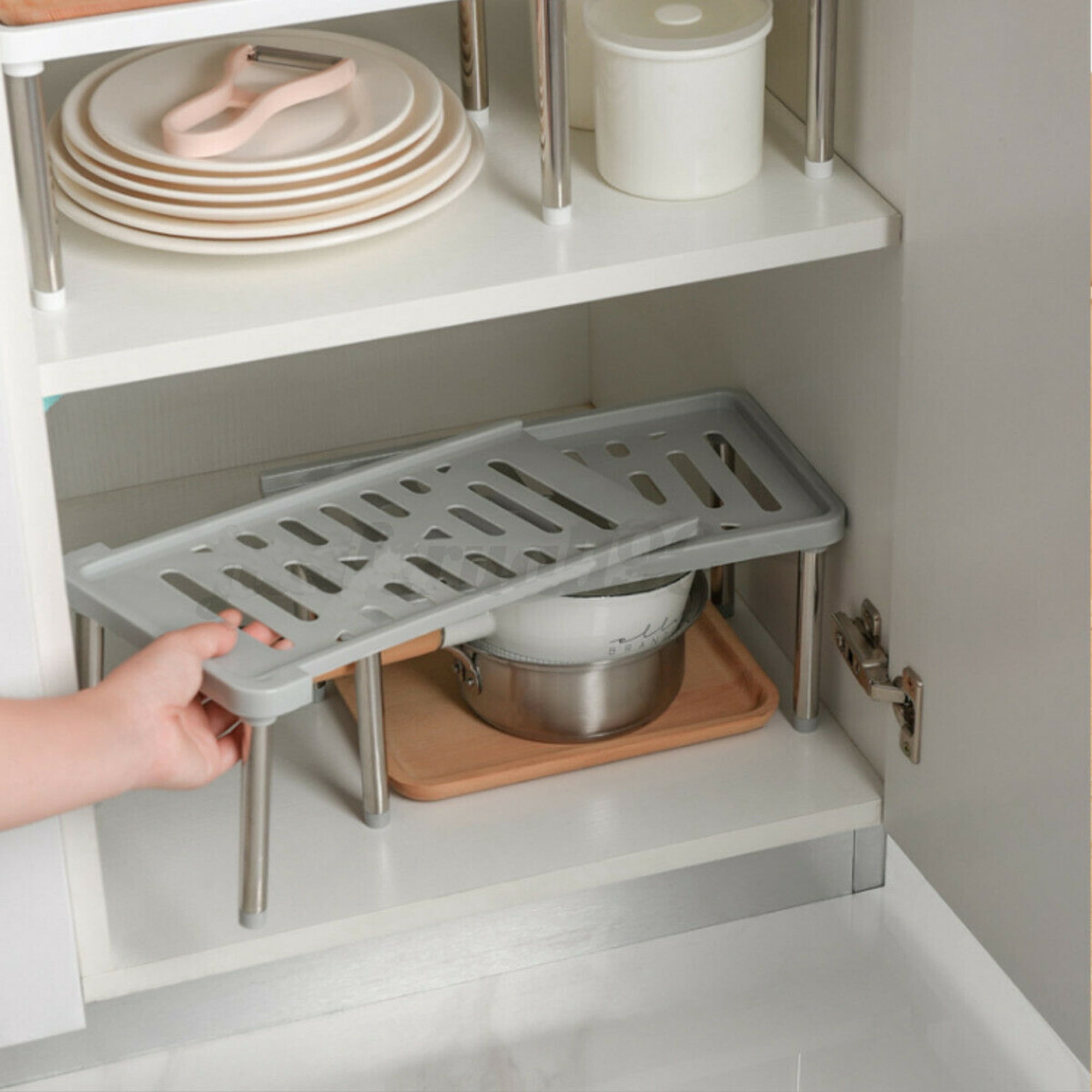 SHCKE Kitchen Storage Shelf Rack Spice Rack Expandable Under Sink Rack Kitchen Counter & Cabinet Shelf Organizer Kitchen Shelves Cabinet Organization Mini Storage Shelf