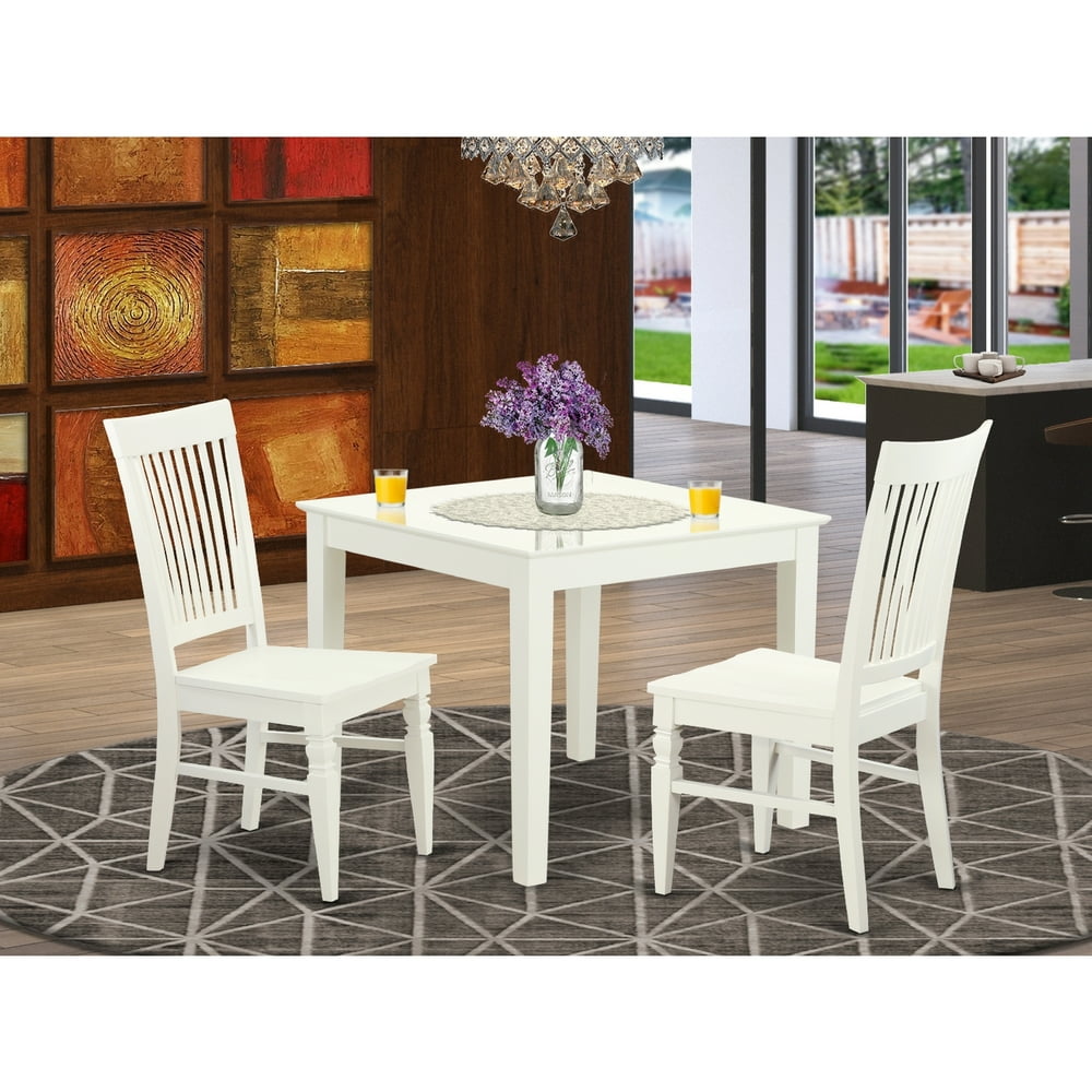 Square Kitchen Table And Hard Wood Chairs For Dining Room-Finish:Linen White,Number of Items:3 