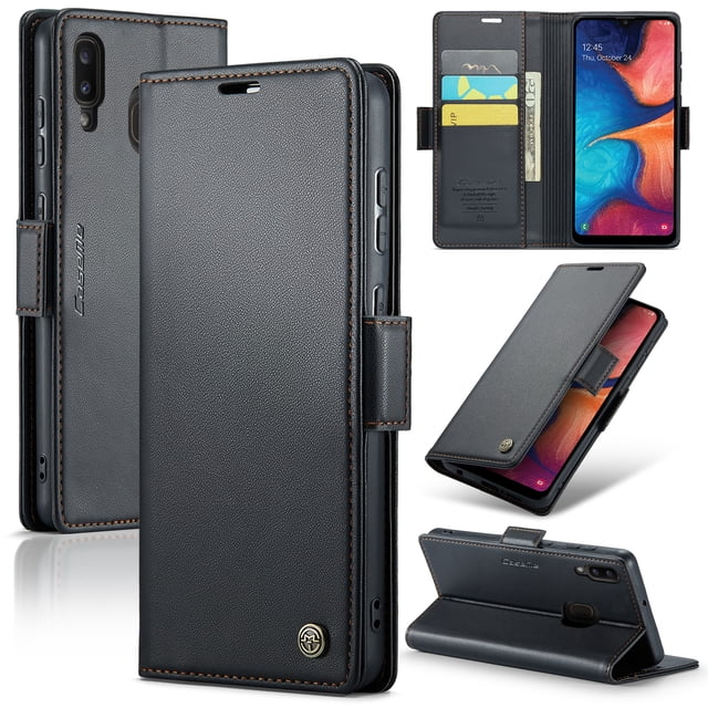 CaseMe Funda de Cuero For Samsung Galaxy A20/A30 con Bloqueo RFID, para Samsung Galaxy A12, Funda para Mujer y Hombres, Tarjetero con Cierre Magnético, Funda Tipo Folio For Samsung Galaxy A20/A30