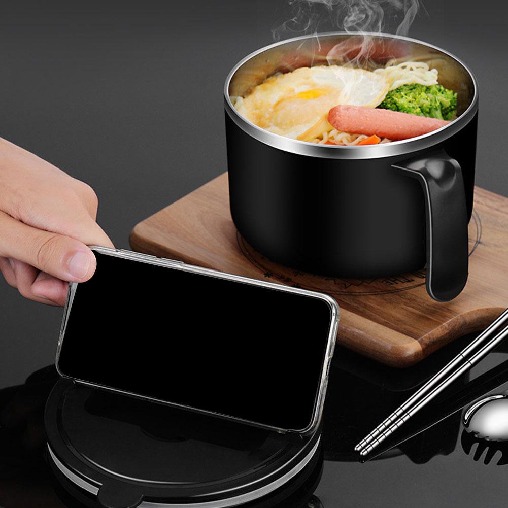Bol à Ramen 1200 Ml Acier Inoxydable 304 Avec Couvercle Et Cuillère-Fourchette - Isotherme Portable