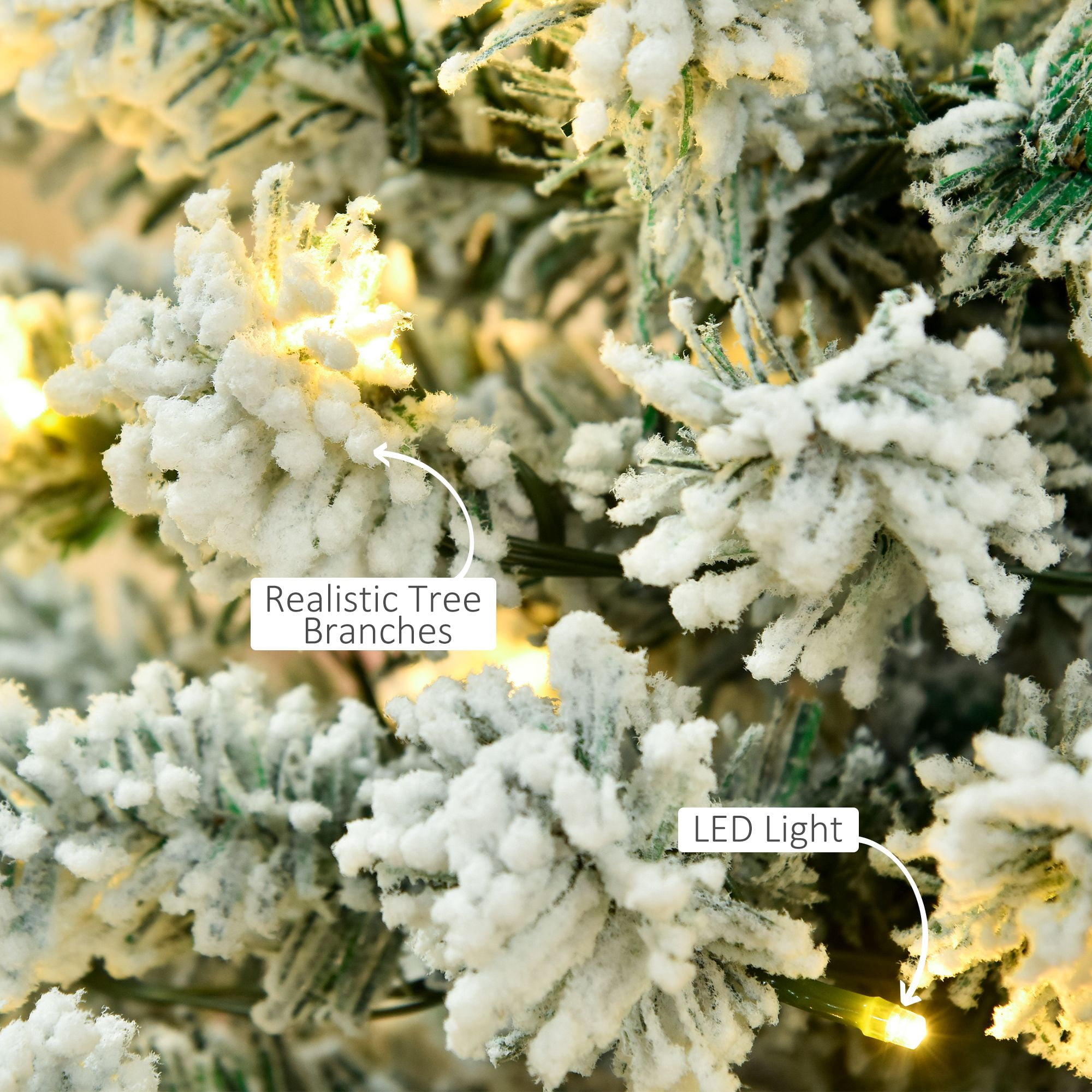 Pre-Lit Flocked Christmas Tree, 6 ft Artificial Tree with 250 Warm White LED Lights and 462 Branch Tips, PVC and Steel, Indoor Holiday Decor