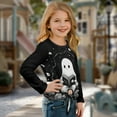 thumbnail image 5 of Xoenoiee Ghost Book Print Girls Long Sleeve Shirts Tie Hem Fall T-Shirt Halloween Round Neck Tops Blouse Pullover Tunic Outfits Fall Clothes, Size 5-6 Year, 5 of 7