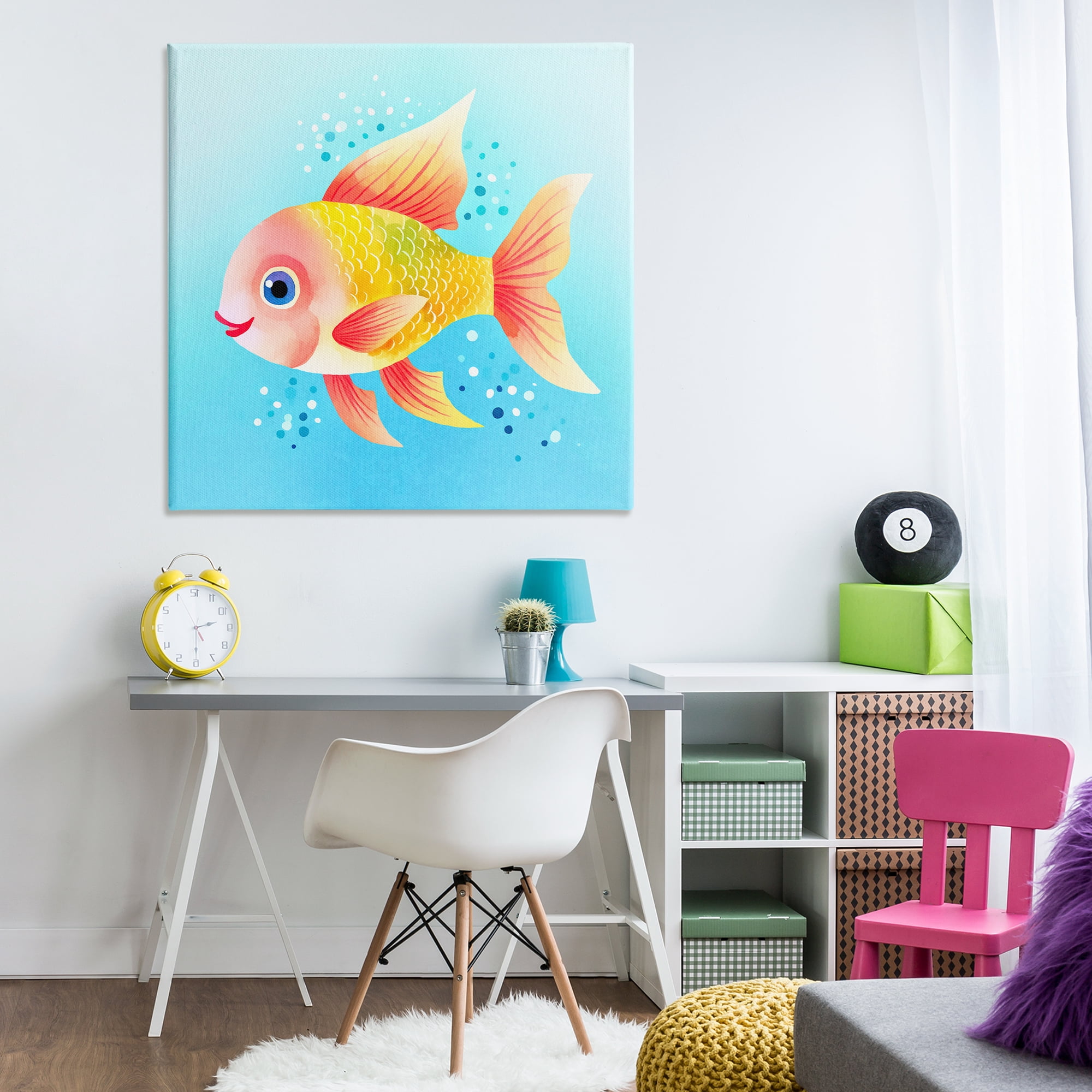 Stupell Industries Happy Fish with Speckles Animals Painting Wrapped Canvas Art Print Wall Art, 36 x 36