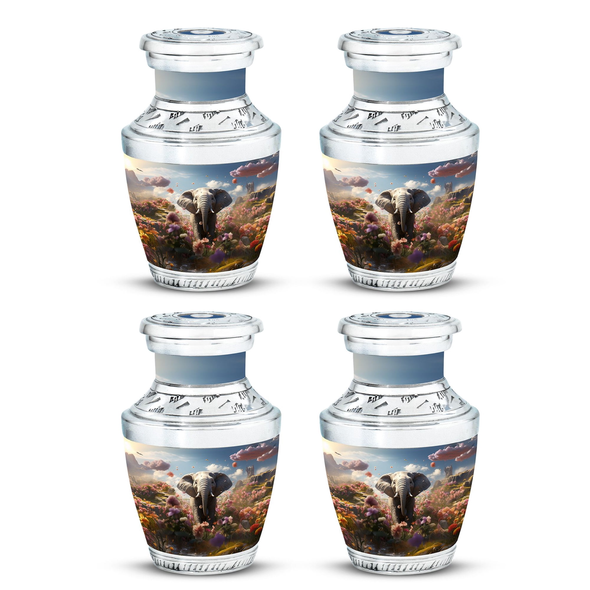 Mini Urns With Elephant Walk In Pink Forest Light Gate Black Urn - Memorial Cremation Urns For Men - Small Engraved Urns For Human Ashes Keepsake - Mom Urns For Human Ashes (Size 3Inch, 4Pcs)