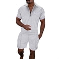thumbnail image 2 of Short Sets for Men Summer Casual Jacquard Short Sleeve Quarter Zip Polo Shirt and Bermuda Shorts 2 Piece Matching Set, 2 of 6