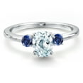 thumbnail image 3 of Gem Stone King 14K White Gold Sky Blue Aquamarine and Blue Created Sapphire Engagement Ring for Women | 1.03 Cttw | Oval 7X5MM | Gemstone March Birthstone | Size 8, 3 of 6