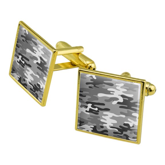 Snow Camouflage Square Cufflink Set - Silver or Gold