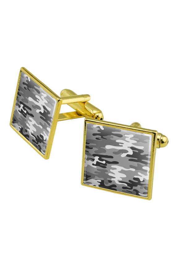Snow Camouflage Square Cufflink Set - Silver or Gold