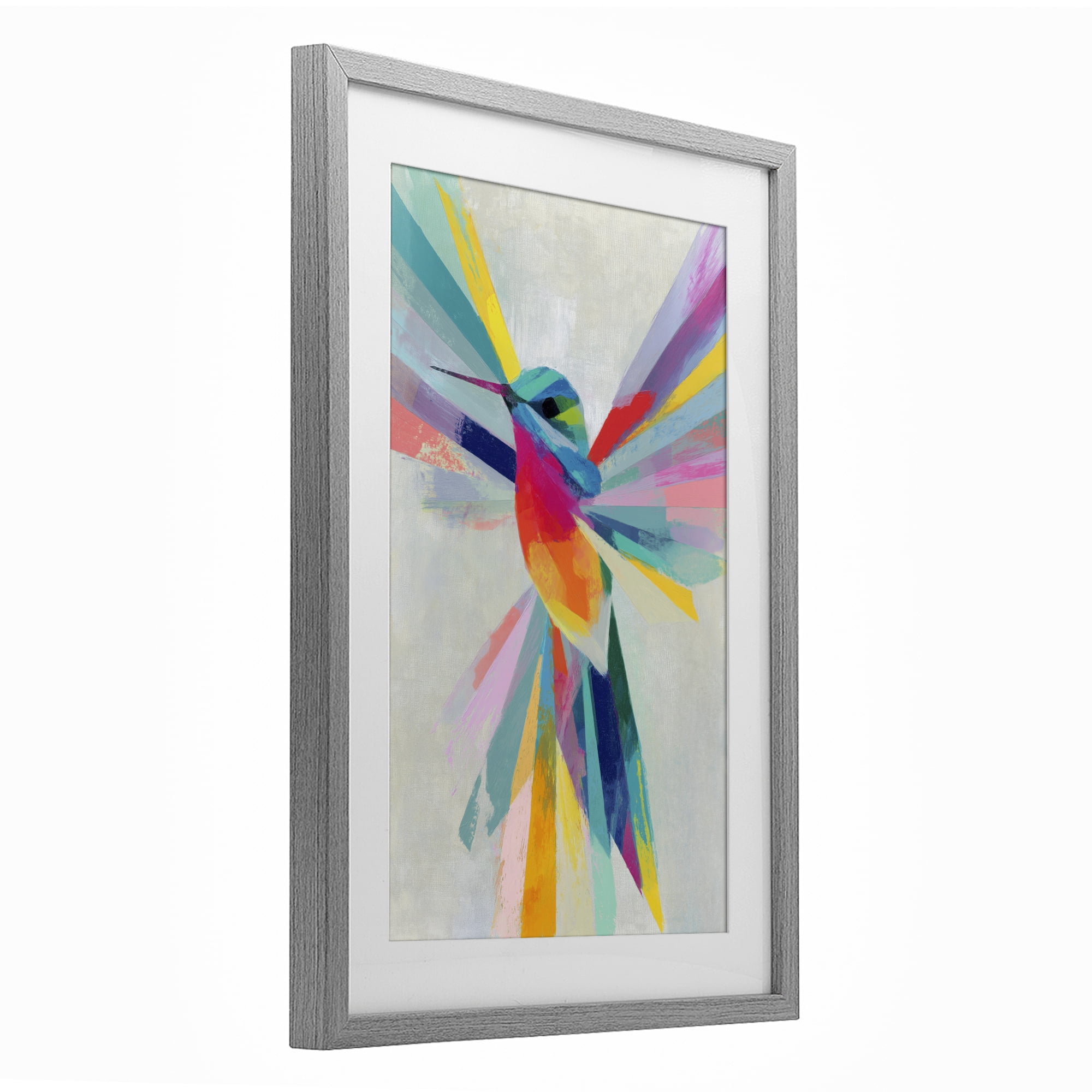 Stupell Industries Rainbow Winged Hummingbird Gray Framed Print Under Glass, design by Chromatic Storm Studio