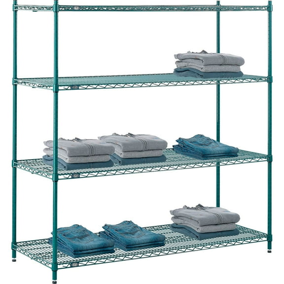 Nexel 4 Shelf Poly-Green Wire Shelving Unit Starter 60""W x 21""D x 54""H