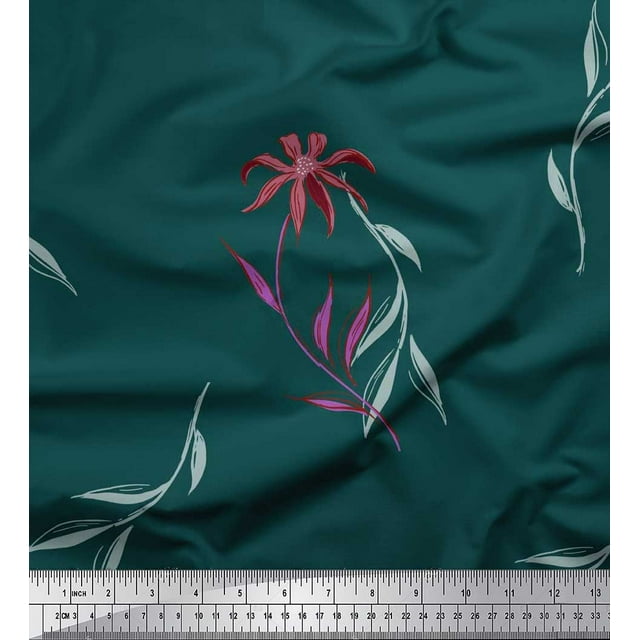 Soimoi Rayon Crepe Fabric Leaves & Wild Flower Print Fabric by the Yard 46 Inch Wide