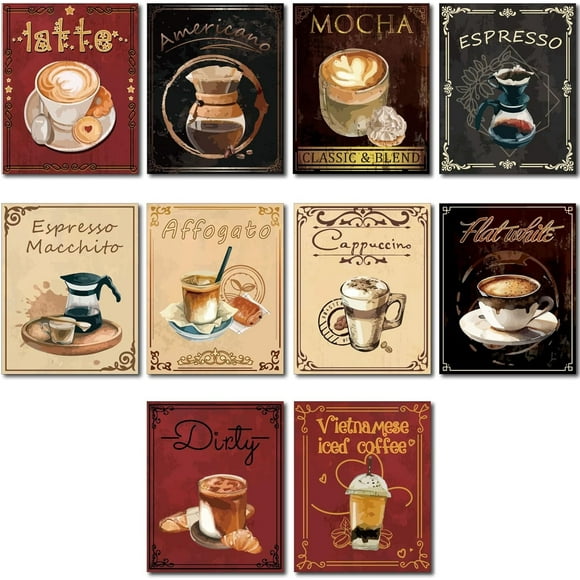 10Pcs Vintage Coffee Canvas Wall Art Canvas Print Wall Pictures Rectangle Fiber Oil