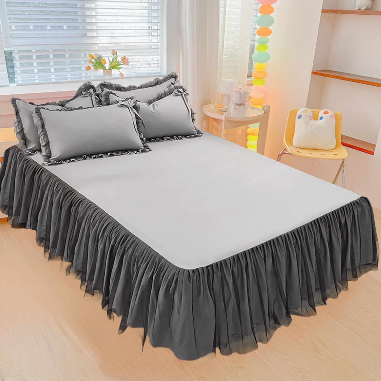 Split Corner Dusts Ruffle, Wrinkle & Fade Resistance Bed Skirt, Bedskirt for Adjustable Bed Microfiber Fabric, Defend Slipes Mattress Cover Mesh Bed Skirt Protector with Dusts Barrier, 59x79in