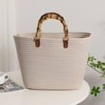 thumbnail image 3 of Beach Bags Bamboo Handle Beach Vacation Bags Striped Exquisite for Seaside Party, 3 of 9