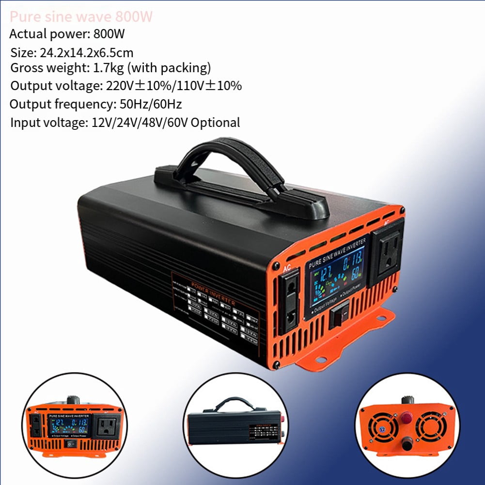 Pure Sine Wave Power Inverter 2500W 12V 24V 48V 60V 72V to AC 220V 50Hz LCD Display USB Port