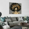 thumbnail image 2 of JEUXUS African American Wall Art Black Art Framed Abstract Wall Picture Black Gold Afro Woman Canvas Print African Artwork For Home Bathroom Bedroom Wall Decor, 16x16 Inch, 2 of 4