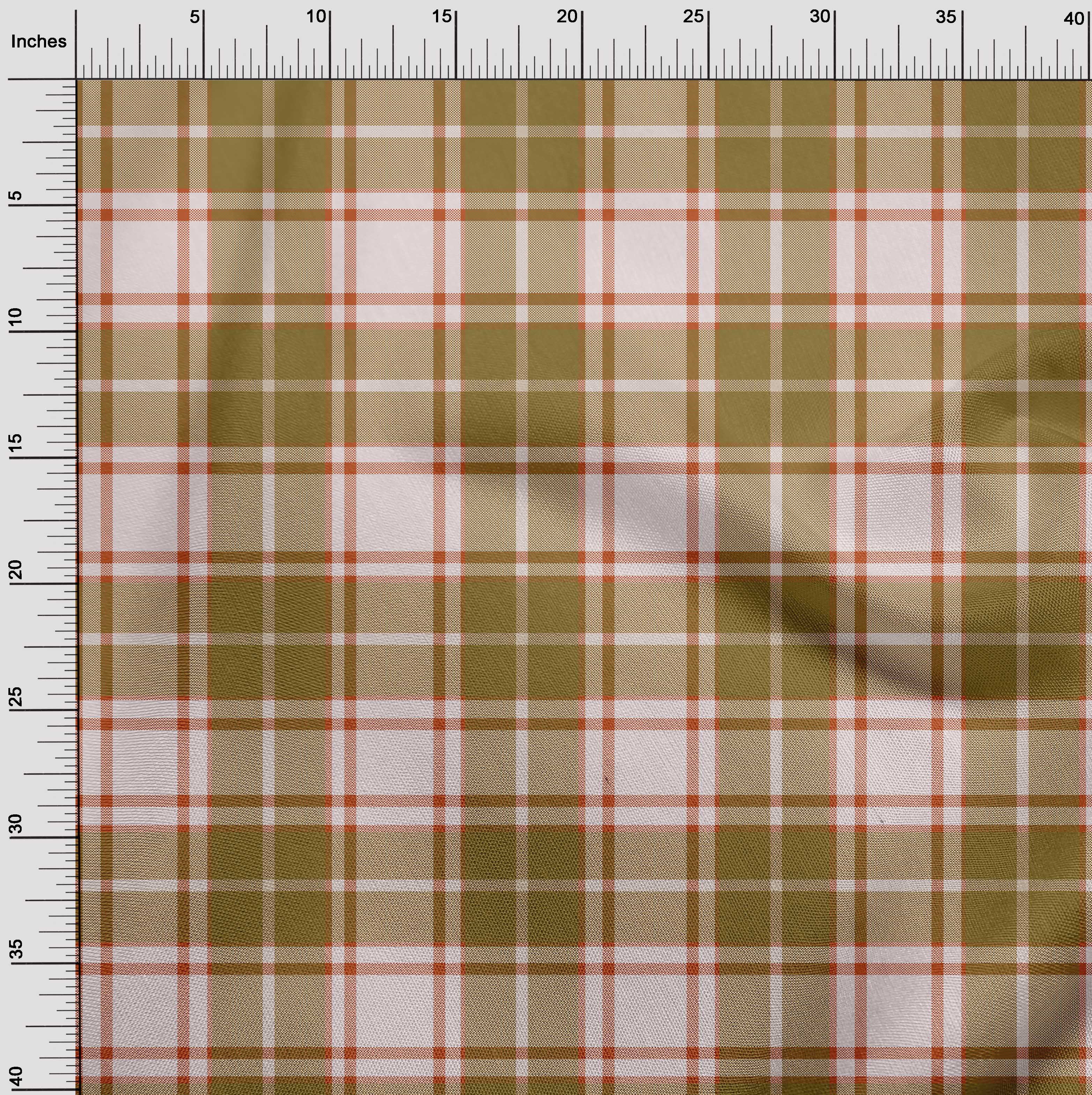 oneOone Cotton Silk Olive Green Fabric Check Plaid Sewing Material Print Fabric By The Yard 42 Inch Wide